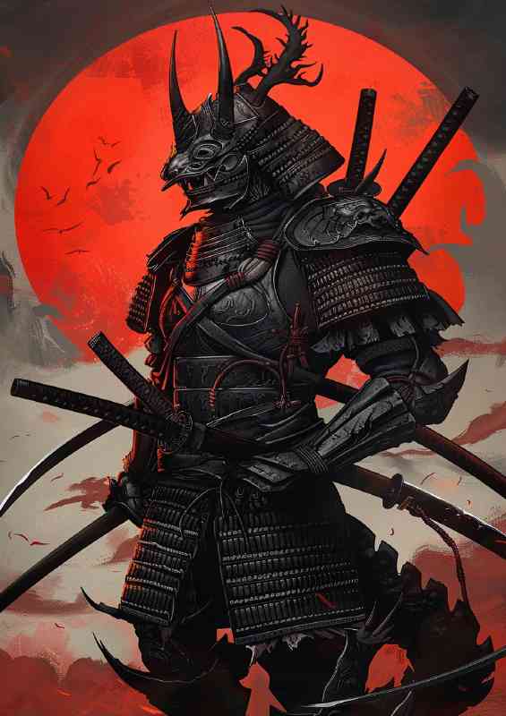 black_demon_samurai_dark_fantasy_style_with_two_kat_2fd0b853-978e-4111-a2d8-3f6a66d2c563 | Metal Poster