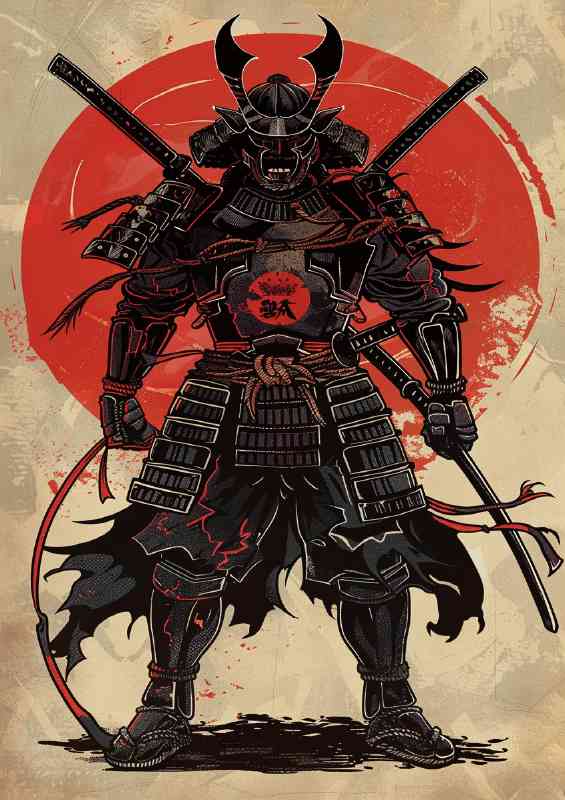 black_demon_samurai_dark_fantasy_style_with_two_kat_7f3c3d94-bda6-4da3-9bb9-fa36e5470737 | Metal Poster