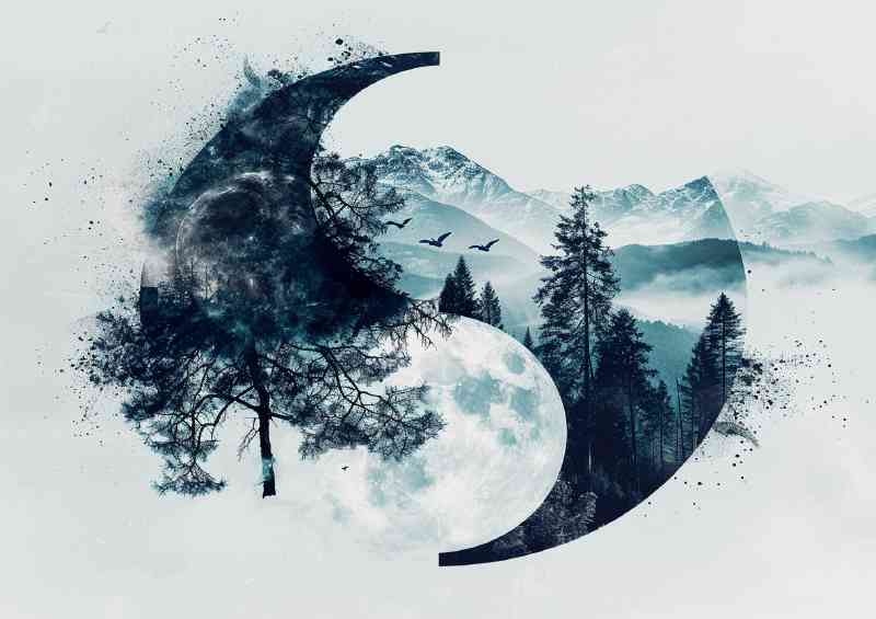 Yin yang symbol with mountains