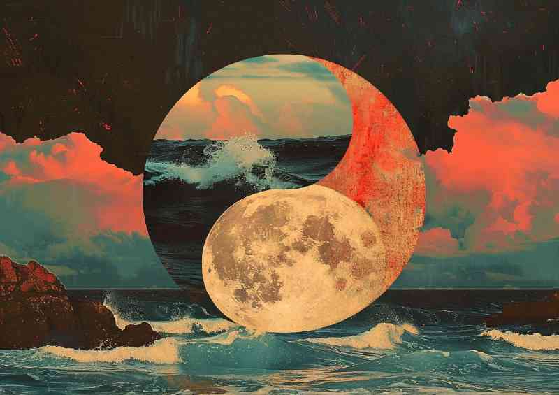 Yin yang symbol with water and land poster art