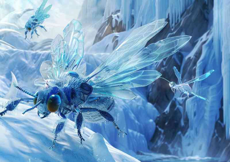 Ice and snow world there is an icy blue giant bees