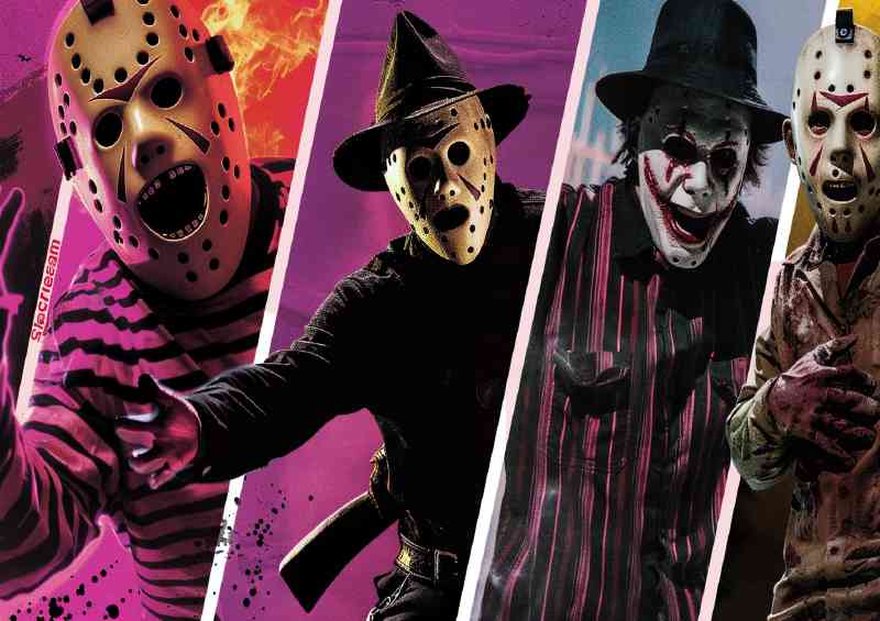 Collage of iconic movie characters full bodies