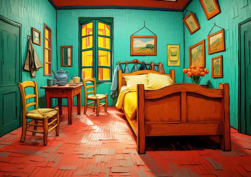 bedroom painting stylewith a bed and chair