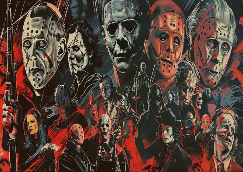 Collage of the most famous horror movie characters villans