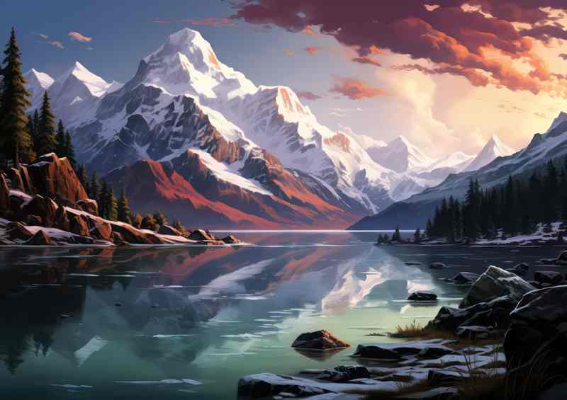 Snowy Mountains By The Lake