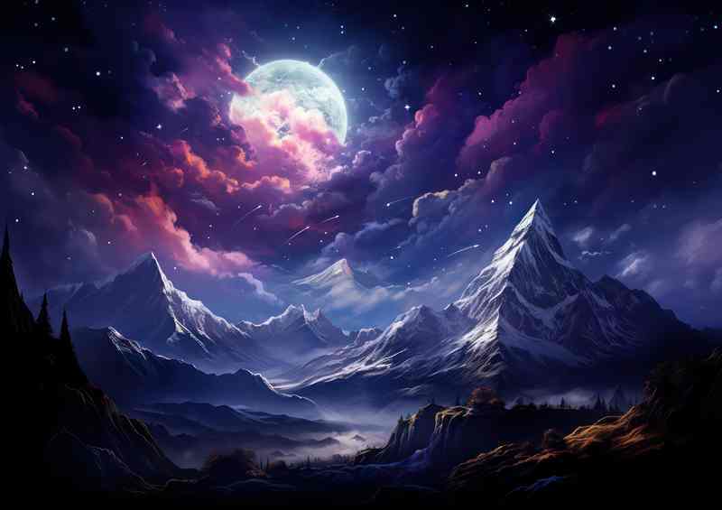 Starry Night Mountain Moon Glow