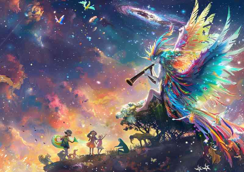 Beautiful fantasy creature with colorful feathers