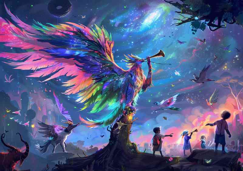 Beautiful fantasy creature with colorful skys