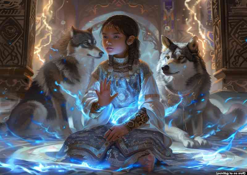 Blue glowing magic and the wolfs