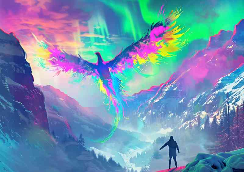 Colorful Phoenix flies in the sky