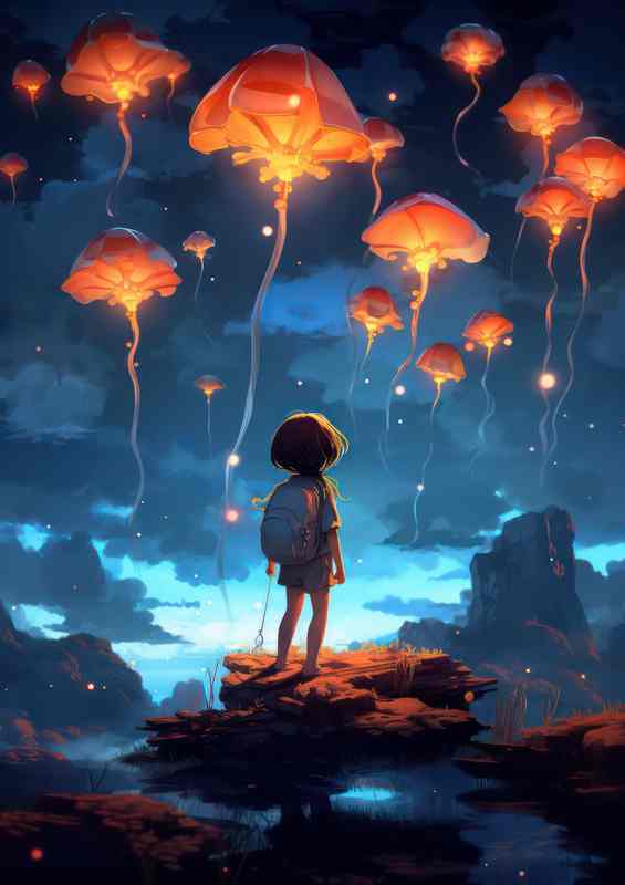 Girl And The Jellyfish On A Rock