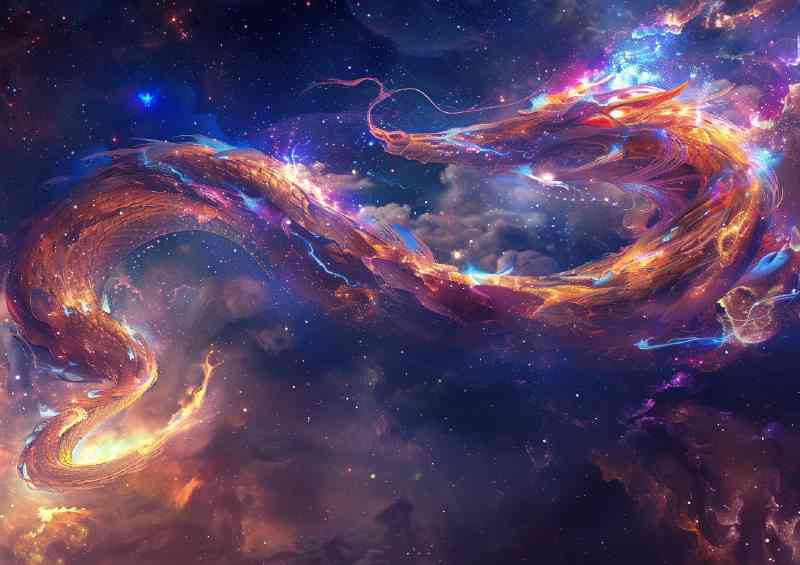 Cosmic Dragon made of nebulae swirling in the sky