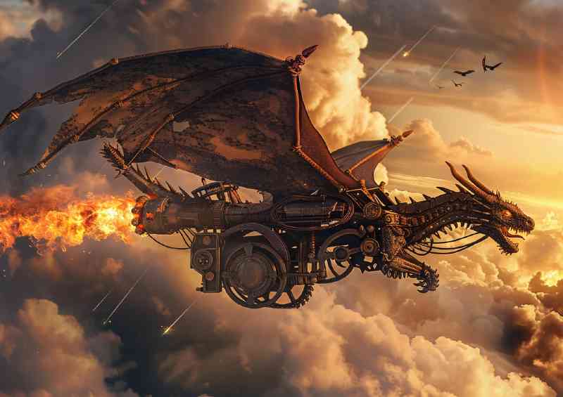 Dragon with mechanical wings and an oil wheeled