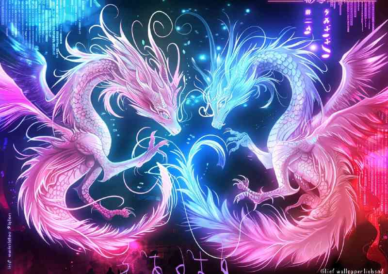 Ethereal Dragons one white and the other pink