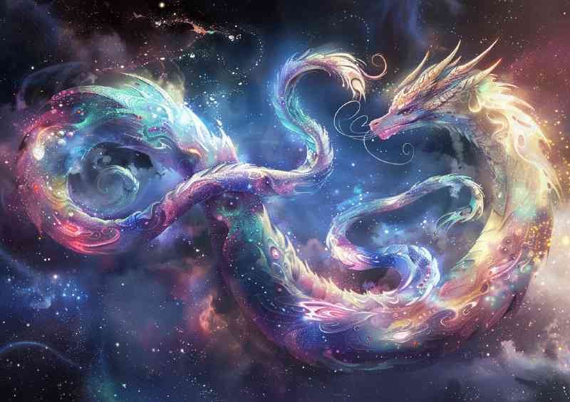 Fantasy dragon made of swirling nebulae fantasy art