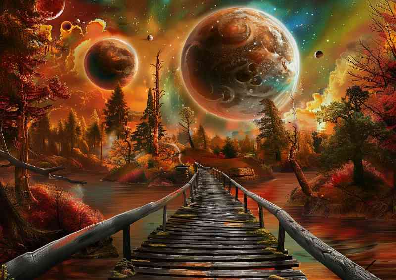 Fantasy landscape with an enormous planet multiple