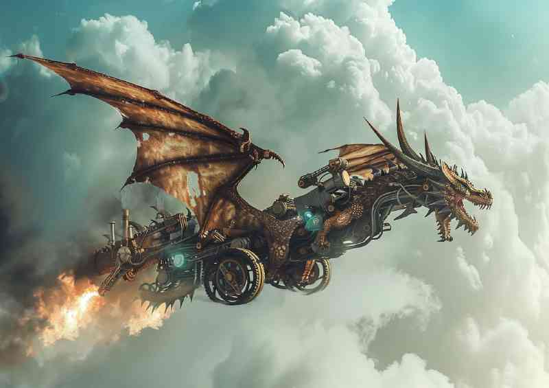 Majestic Dragon soaring through the sky breathing