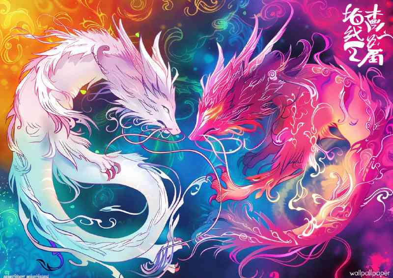 Two ethereal Dragons one white and the other pink