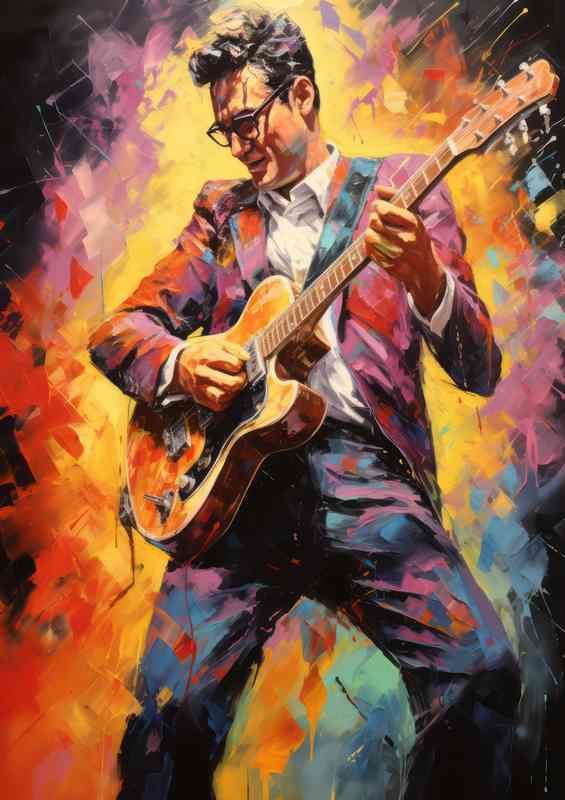 Buddy Holly Very colourful splash art style
