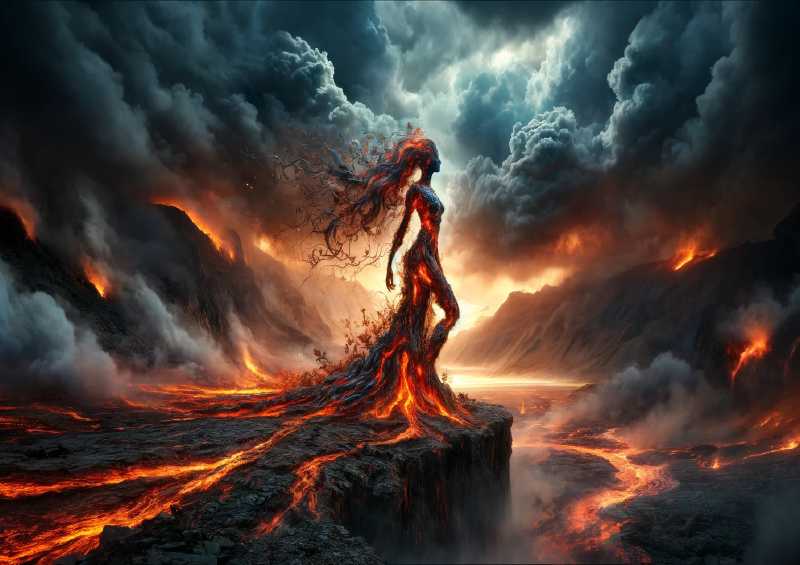 Warrior her form composed of flowing lava and rock