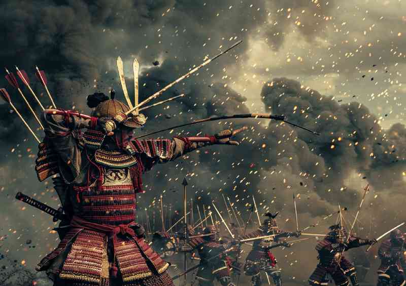 Ancient Japanese warrior in full armor poster