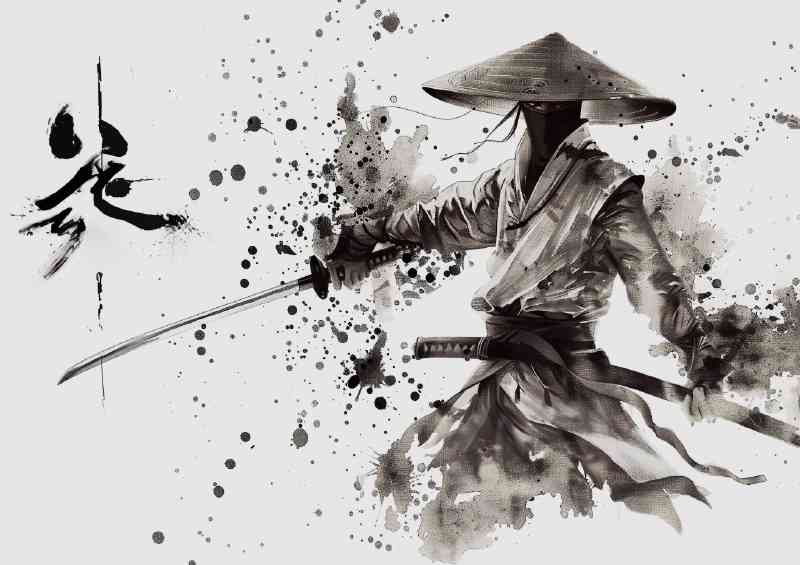 Ink Painting style samurai with katana