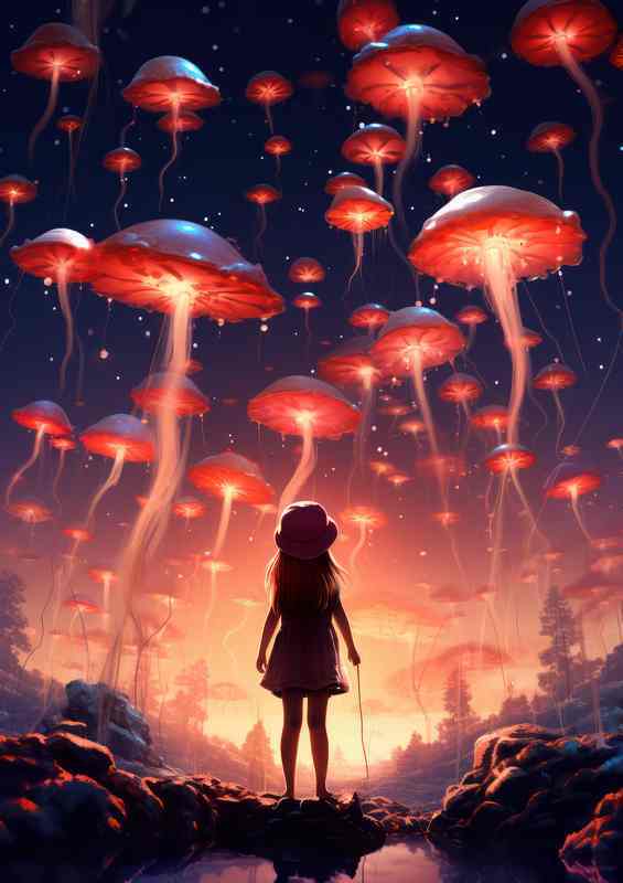 Girl Watching The jellyfish Fly