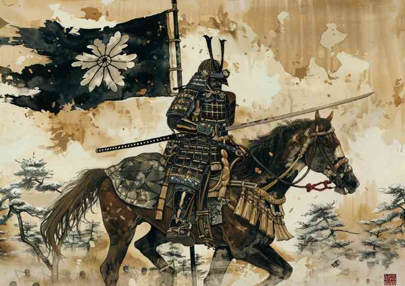 Japanese art show an armored Samurai