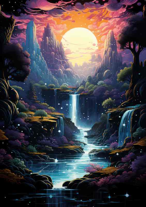 Blissful Waterfall at Night