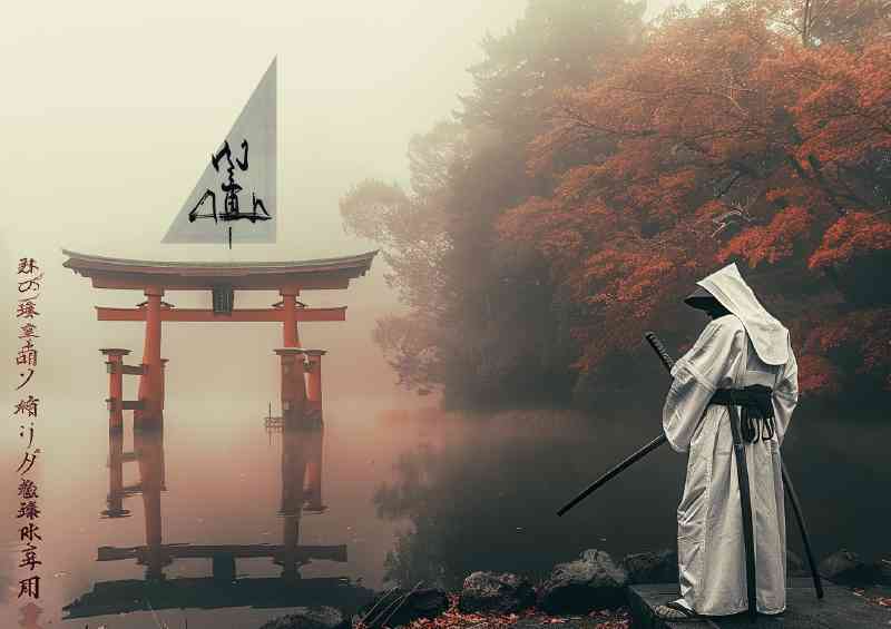 Samurai in white training at the tori gate