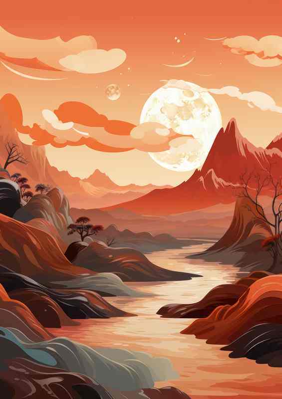 Dynamic Abstract Mountains at Night