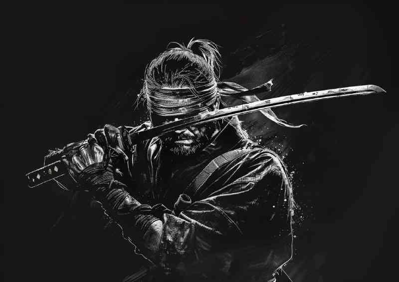 Samurai with his sword blindfolded