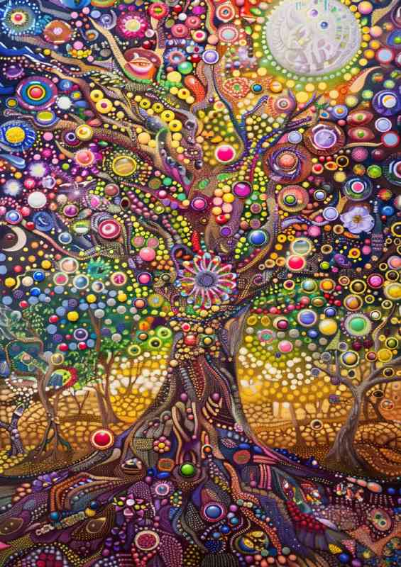 A tree of life with many multicolored glass beads