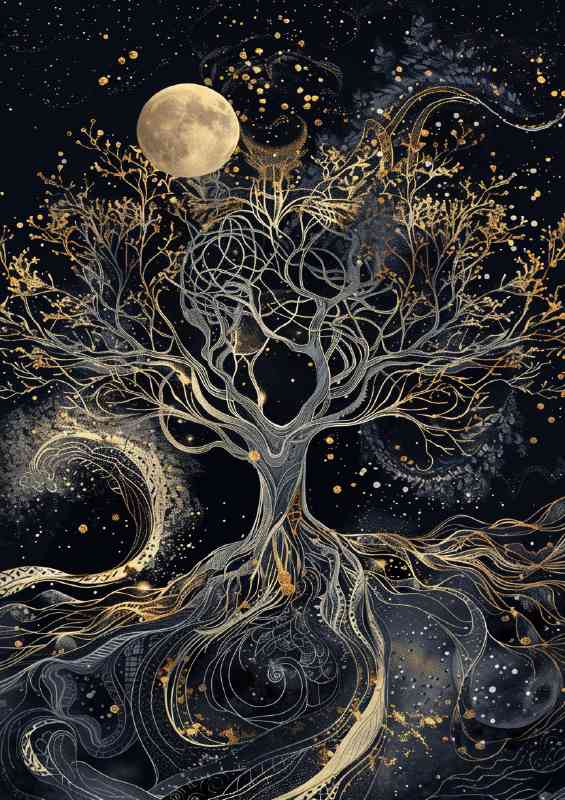 Beautiful tree of life with many branches moon