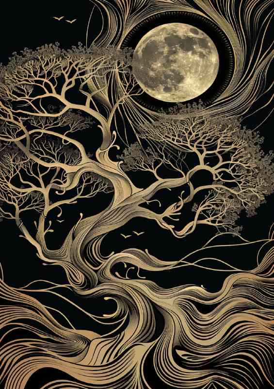 Tree of life with many branches moon