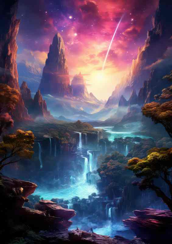 Fantasy Falls of Color mountain Backgrounf