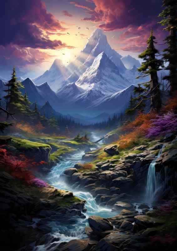 Flowing babbling Creek Beneath Mountain