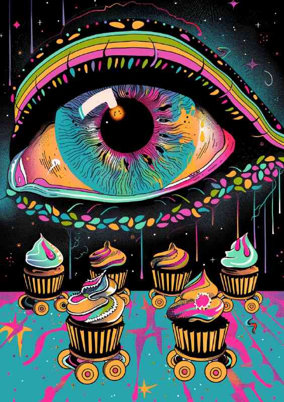 A Giant eye and cupcakes