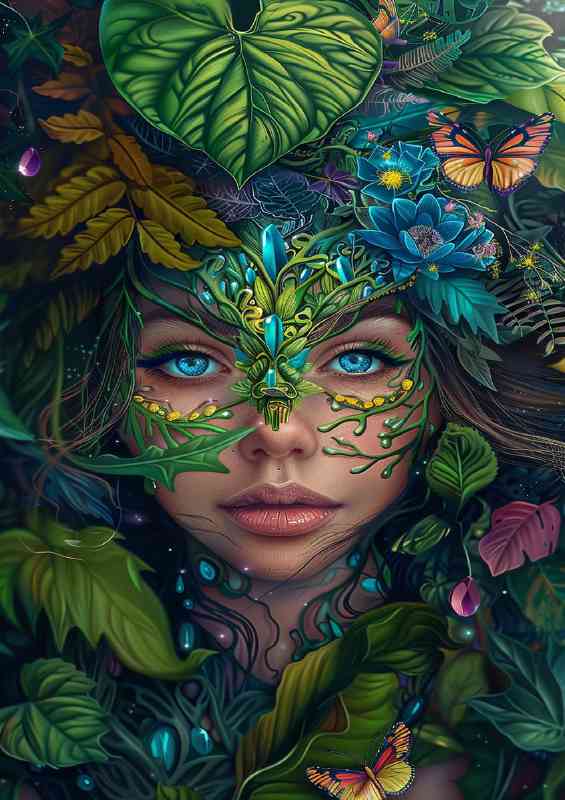 Beautiful girl with intricate green and yellow face