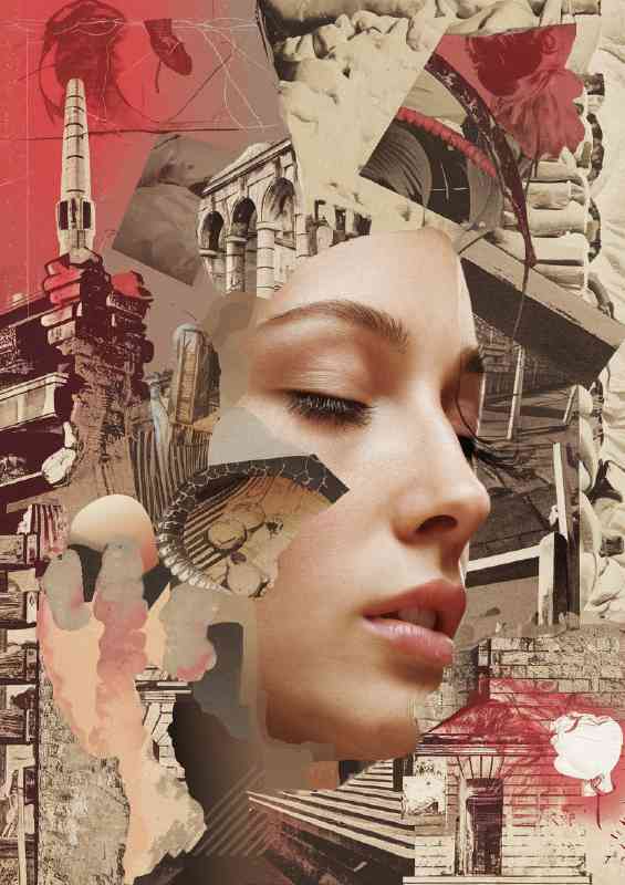 Captivating clooage of ladys face mixed media