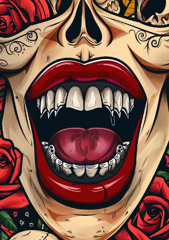 Close up vampire fangs
