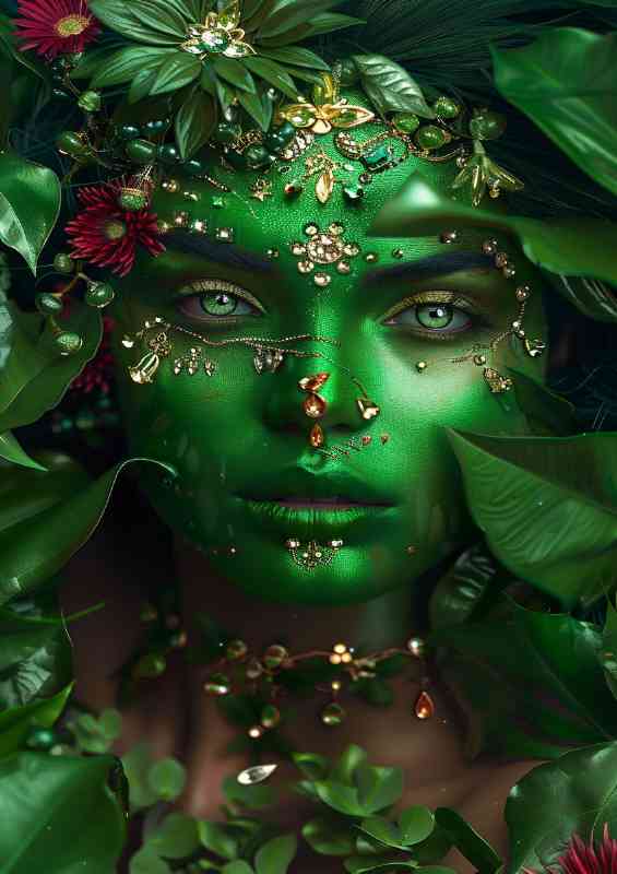 Girl covered in green and floral