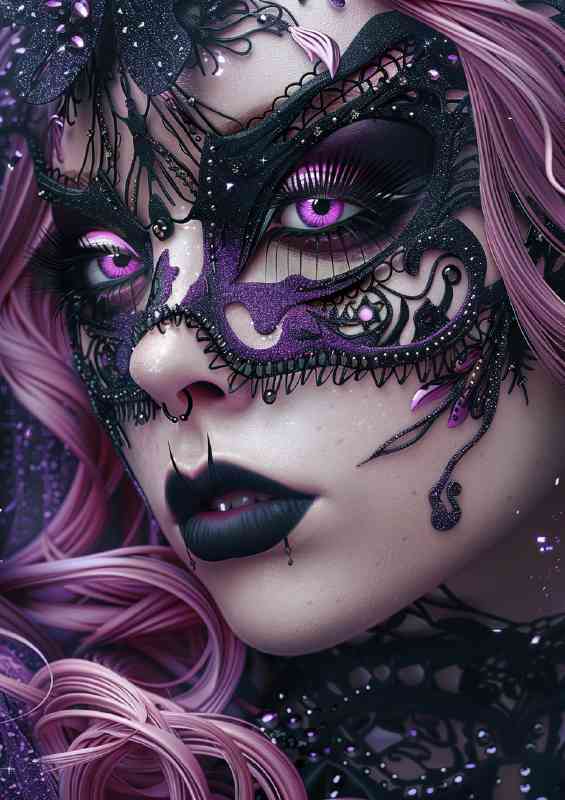 Lady in black and purple mask