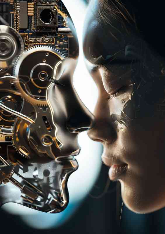Robotic face and lady
