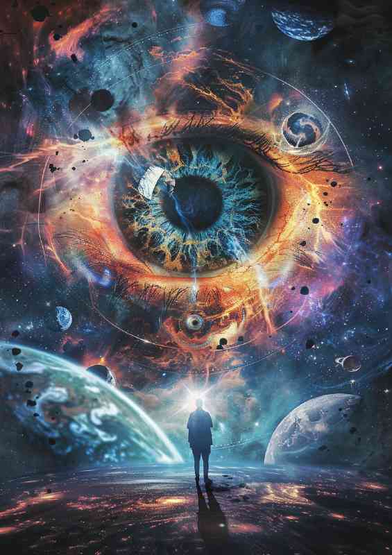Surreal digital art eyes in the cosmos