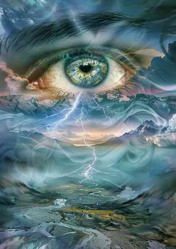 Surreal eye with blue smoke