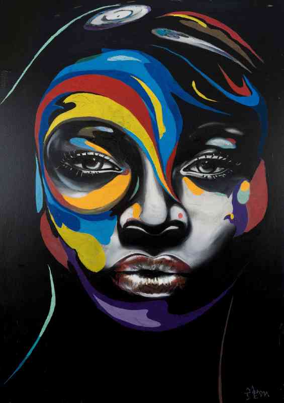 Womans face dark background and colours