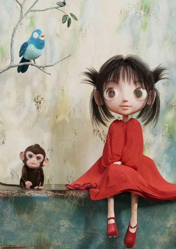 Girl and monkey on the wall
