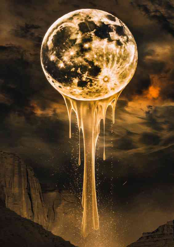 Large luminous moon with lava | Metal Poster