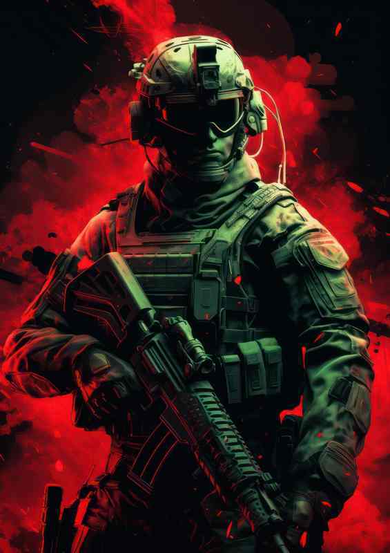 Soilder on foot patrol with his wepon of choice